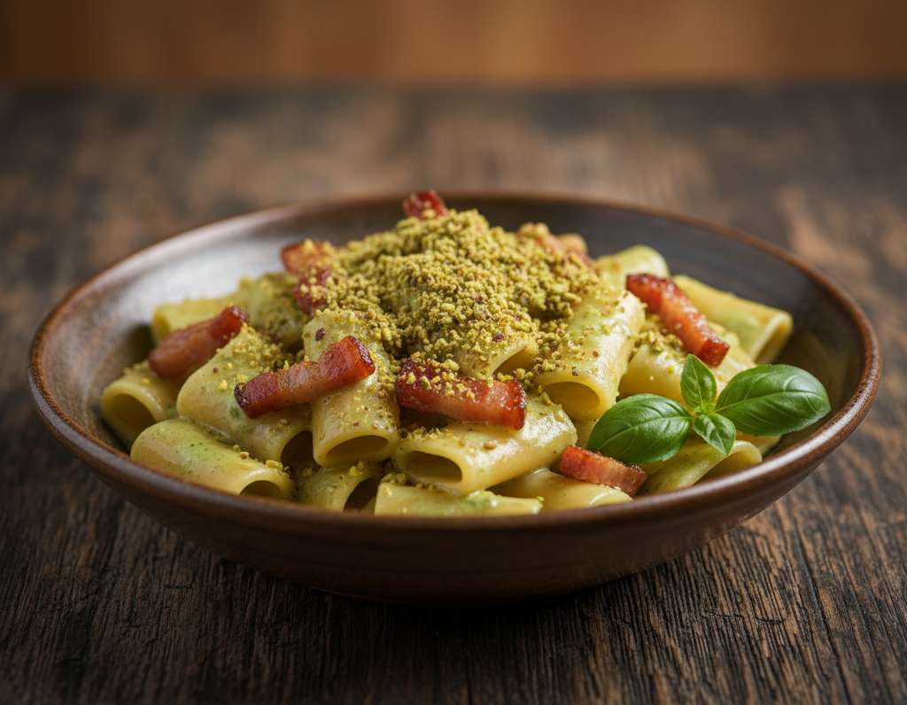 paccheri guanciale pistacchio cremosi
