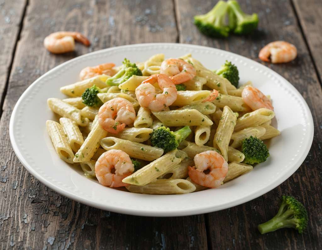 penne gamberi broccoli piatto