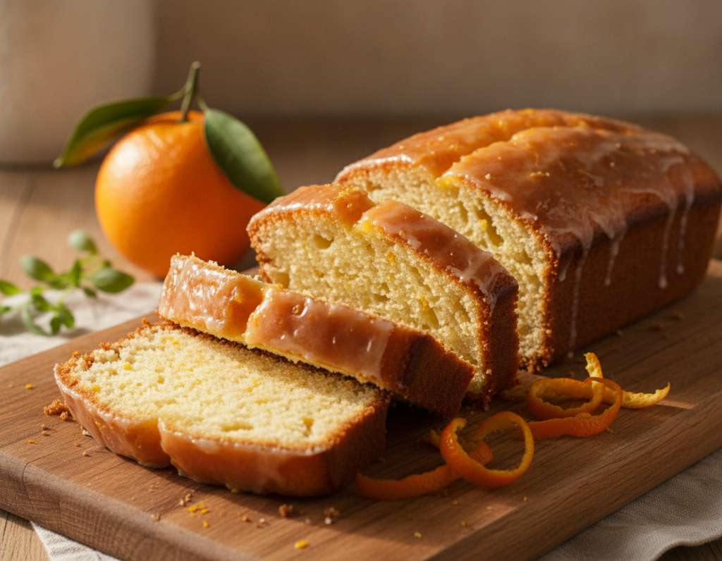 plumcake arancia glassato tavola legno