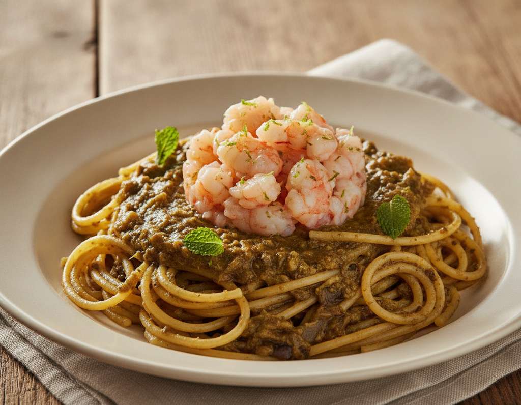 spaghetti melanzana gamberi lime