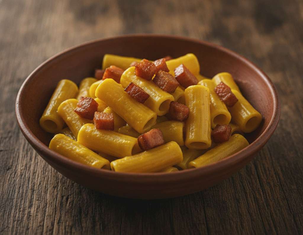 mezze maniche guanciale zafferano